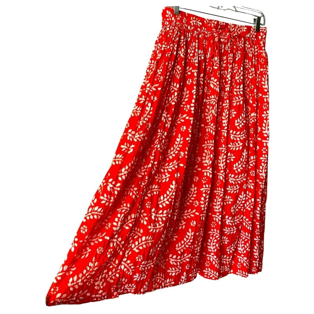 Red Crinkle Pleated A-Line 100% Cotton Skirt Comfort Corner Made in India M